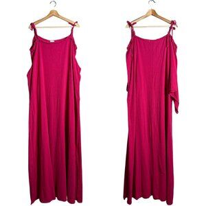Oh My Gauze! Cold Shoulder Maxi Dress Women's 1X Pink Slit Beach Coastal Travel